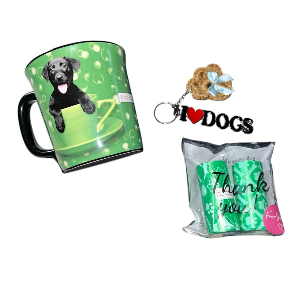 Black Dog Mug with Keychain and dog waste bags